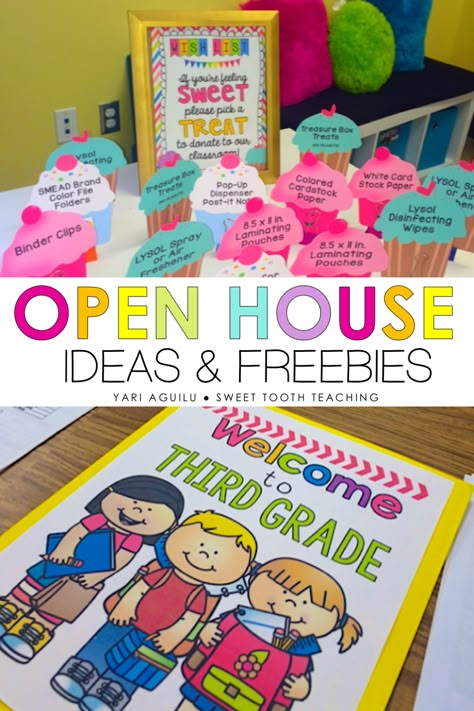 Back To School Night Giving Tree, Back To School Wishlist Ideas, Parent Gifts From Teachers Open House, Free Open House Printables, Open House Wish List Display, Open House Folders For Parents, Teacher Wish List Ideas Open House, Open House Ideas For Students, New Student Welcome Mid Year