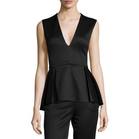 Cushnie et Ochs Deep V-Neck Pleated Peplum Top ($900) ❤ liked on Polyvore featuring tops, black, deep v neck top, peplum tops, low v neck tops, black top and black sleeveless top Blusas Peplum, Cocktail Attire For Women, Black Peplum Top, Empire Waist Tops, Sleeveless Peplum Top, Peplum Tops, Velour Tops, Peplum Shirts, Et Ochs