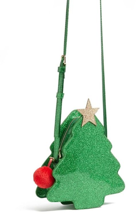 FOREVER 21 Christmas Tree Crossbody Bag $15 Noelle Holiday, Pom Pom Purse, Christmas Tree Bag, Funky Purses, Novelty Handbags, Structured Handbags, Tree Bag, Unique Handbags, Metallic Purse