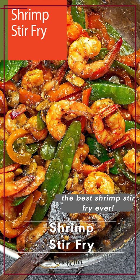 An easy one skillet shrimp stir fry recipe made with shrimp,pepper snow peas and delicious sauce. Serve over rice or zucchini noodles for a complete meal. #stirfry #shrimp Shrimp Stir Fry Sauce, Stirfry Shrimp, Easy Shrimp Stir Fry, Shrimp Stir Fry Recipe, Stir Fry Recipes Healthy, Stir Fry Shrimp Recipes, Stir Fry Sauce Recipe, Skillet Shrimp, Wok Recipes