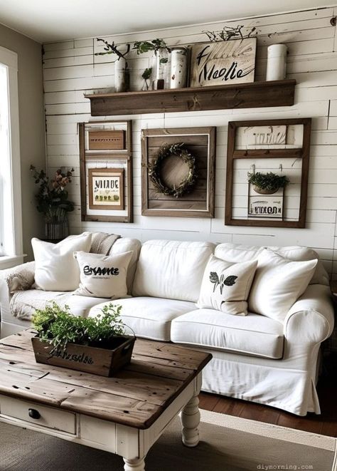 40+ Trendy DIY Farmhouse Decor Ideas For Your Bedroom (Updated) Easy Farmhouse Decor Diy, Diy Farmhouse Living Room Ideas, Rustic Farmhouse Wall Decor Ideas, Western Farmhouse Decor Living Room, Farmhouse Living Room Wall Decor Ideas, Rustic Wall Decor For Living Room, Shiplap Wall Decor Ideas, Single Wide Decorating Ideas, Country Farmhouse Living Room Ideas