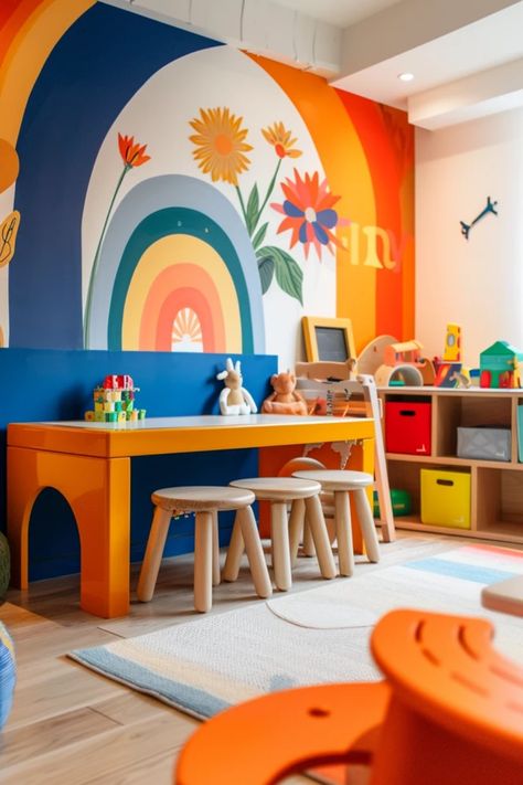 Ready to sprinkle some inspiration on your child's playroom? Check out these 10 creative wall decor ideas. From fun murals that feed the imagination to playful frames showcasing your little ones' artwork, each idea will help transform a simple wall into a fun masterpiece. Add decals that jump off the wall or text that tells a story! Turn your play area into an exciting place for creativity with easy yet impactful changes. Dive into creating your unique space where children can dream and play to their heart's content. Playroom Mural Ideas Garden, Daycare Wall Murals, Playroom Painting Ideas, Kids Playroom Mural Ideas, Playroom Mural Ideas Diy, Playroom Mural Ideas, Playroom Wall Decor Ideas, Fun Murals, Creative Playroom