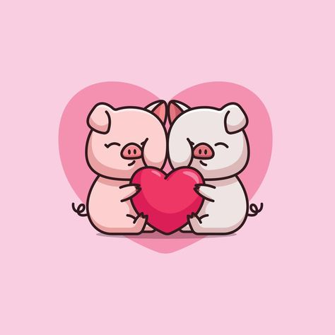 Animal Love Illustration, Valentine Cartoon Cute, Cute Pig Drawing, Pig Heart, Cute Cartoon Illustration, Diy Anniversary Gifts For Him, Valentine Cartoon, Pig Cute, Heart Cartoon