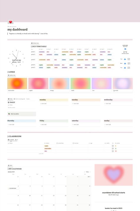 Notion Inspiration, Study Planner Free, Aesthetic Notion Template, Aesthetic Aura, Aura Aesthetic, Student Dashboard, Aesthetic Notion, School Template, School Organization Notes