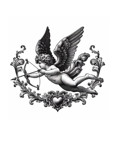 Traditional Cherub Tattoo, Cherub Aesthetic, Cupid Drawing, Cherub Tattoo Designs, Tato Maori, Cupid Tattoo, Cherub Tattoo, Tattoo Apprenticeship, Cupid's Bow