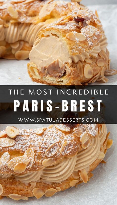 Hazelnut Paris Brest, Hazelnut Choux Pastry, Praline Filling For Cake, Profiteroles Recipe Choux Pastry, Eclair Puff Pastry, Easy French Pastries, Amelia Jackson Choux Pastry, Hazelnut Pastry Cream, Nutella Pastry Cream