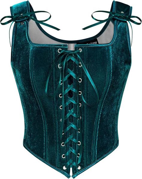 Dark Green Corset, Disneybounding Outfits, Teal Corset, Frozen Costumes, Velvet Bustier, Green Corset, Velvet Corset, Corset Pattern, The Fae