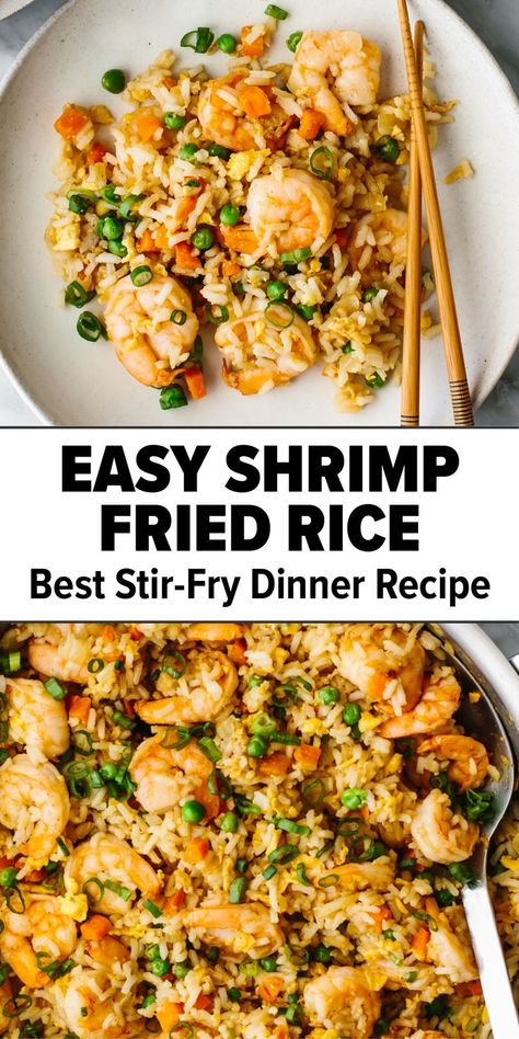 Easy shrimp fried rice Stir Fry Dinner Recipes, Easy Shrimp Fried Rice, Shrimp And Rice Recipes, Fried Rice Recipe Easy, Shrimp Dinner, Shrimp Fried Rice, Chinese Cooking Recipes, Easy Rice Recipes, Shrimp Recipes For Dinner