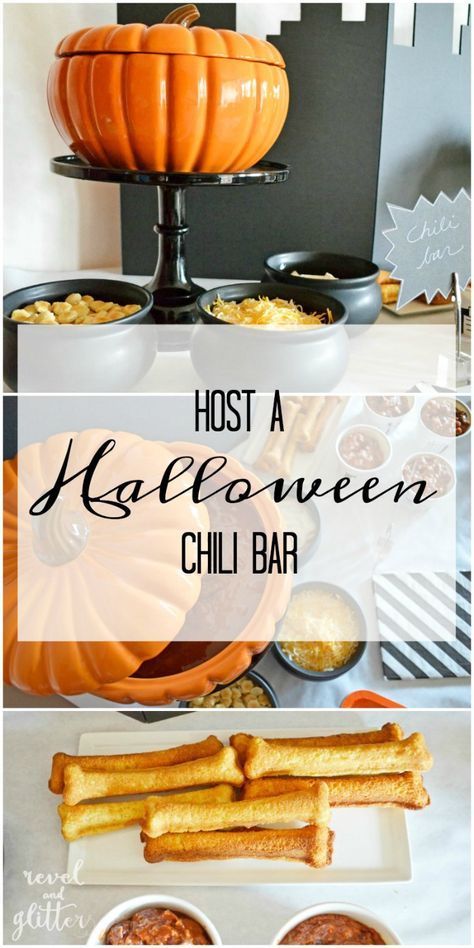 Halloween Chili Bar - a delicious family or party dinner idea for Halloween night! An easy Halloween food idea that can be customized for all your guests. Halloween Chili Bar, Chili Bar Party, Halloween Chili, Bar Party Ideas, Halloween Bunco, Chili Party, Chili Bar, Nacho Bar, Hocus Pocus Party