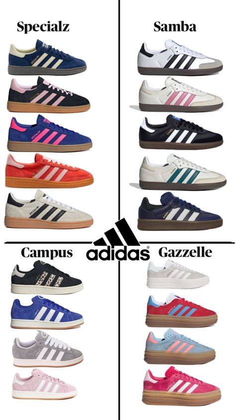 The adidas 00’s shoes collection which include samba, campus, specialz and gazzele. Adidas Shoes Samba, Samba Shoes, Pretty Sneakers, Samba Outfit, Adidas Samba Og, Adidas Campus, Swag Shoes, Shoes Collection, Dream Shoes