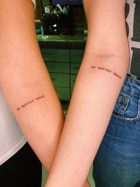 30 Simple Yet Meaningful Matching Tattoos Matching Tattoos For Girlfriends, Flower Arm Sleeve, Sis Tattoo, Simbols Tattoo, Matching Bff Tattoos, Partner Tattoos, Maching Tattoos, Twin Tattoos, Matching Friend Tattoos