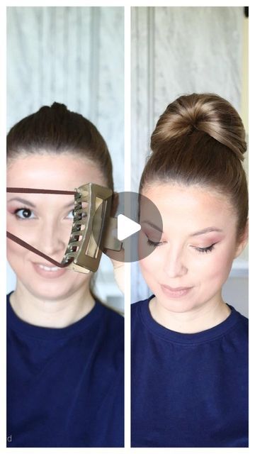 Trendafilka Kirova on Instagram: "Claw Clip High Bun hack 
.
.
.
#hairstylehacks #hairstyling #howtobraid #buntutorial" Fan Bun With Claw Clip, Bun Builder Tutorial, Claw Clip Bun Hack, Claw Clip High Bun, High Bun Hairstyles Tutorial, Clip Bun Hairstyles, Bun With Hair Clip, Bun With Claw Clip, Claw Bun