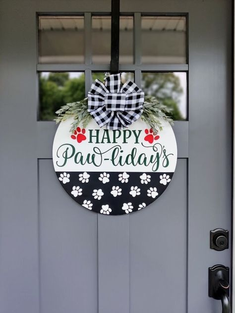 Excited to share the latest addition to my #etsy shop: Christmas Front Door Decor | Christmas Wreath | Happy Paw-Lidays | Santa Paw | Dog Welcome Sign | Door Wreath | Christmas Decor https://etsy.me/3xNDmle Cat Door Hangers, Front Door Decor Christmas, Christmas Front Door Decor, Welcome Sign Door, Door Decor Christmas, Door Wreath Christmas, Christmas Front Door, Front Door Christmas Decorations, Handmade Wood Signs