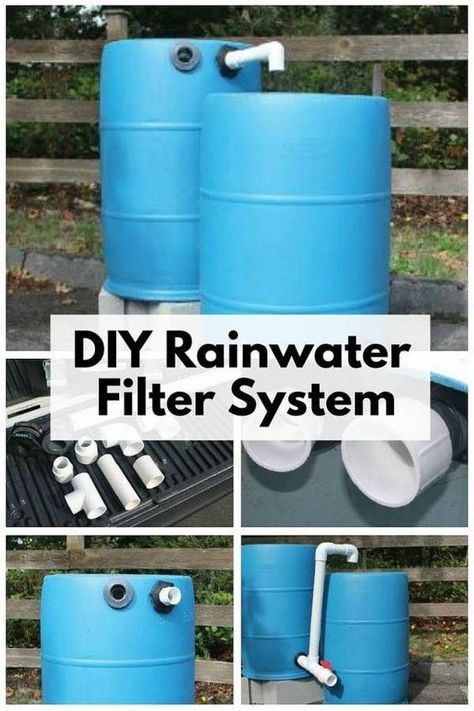 Create you own DIY Rainwater Filter System and filter the water of harmful pollutants. It is not recommended for drinking, but great for gardening and cleaning. Water Collection System, Water From Air, Rainwater Collection, Water Harvesting, Rainwater Harvesting System, Water Barrel, Rain Barrels, Rain Collection, Rainwater Harvesting