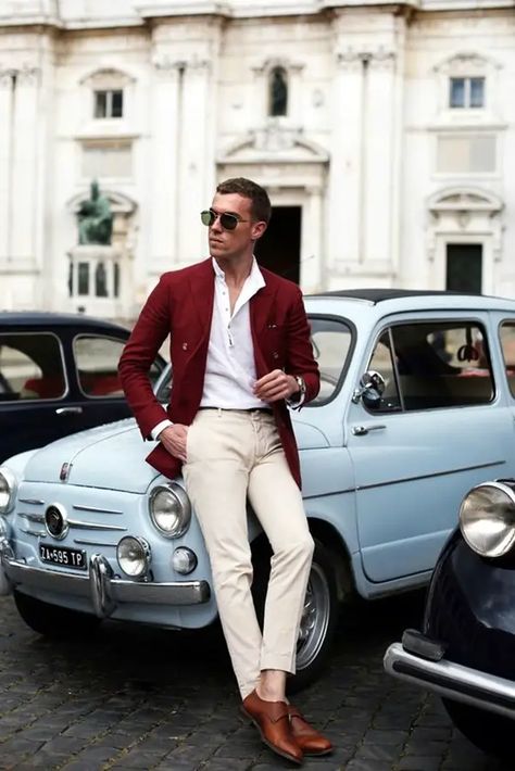 45 Simple and Classy Outfits Ideas For Men - Greenorc Burgundy Blazer Outfit, Red Blazer Outfit, Tuxedo Suit For Men, Cocktail Attire Men, Classy Outfits Men, Mens Fashion Wear, Mens Fashion Edgy, Stylish Mens Fashion, Mens Fashion Classy