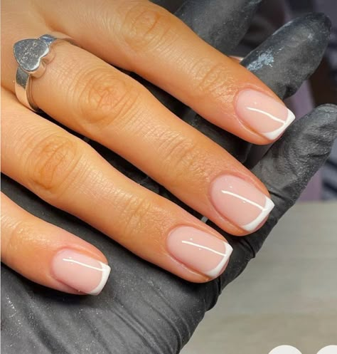 Acrylic French Manicure Short, Sns Nails Short Square, Slim French Tip Nails Short, Shirt Squoval Nails, Modern French Nails Square, Bridal Square Nails, Sns French Tip Short Nails, Natural Short French Tip Nails, French Manicure Square Round