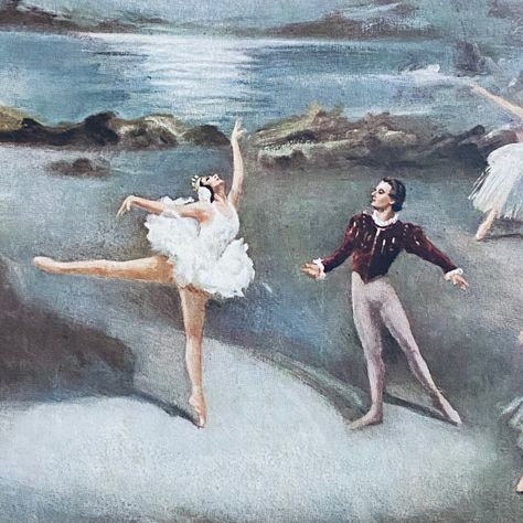 Vintage Ballet Art, Ballet Surrealism Art, Vintage Ballet Painting, Famous Ballerina Paintings, Francesca Hayward Royal Ballet, Swan Lake, Vintage Prints, Ballet, Lake