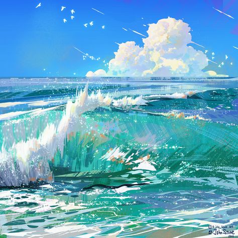 ArtStation - Travel with art: waves, 11/30 of June Ocean Art Painting, Ocean Drawing, Ocean Illustration, Wave Drawing, June Challenge, John Stones, Wave Illustration, Speed Painting, Ocean Landscape