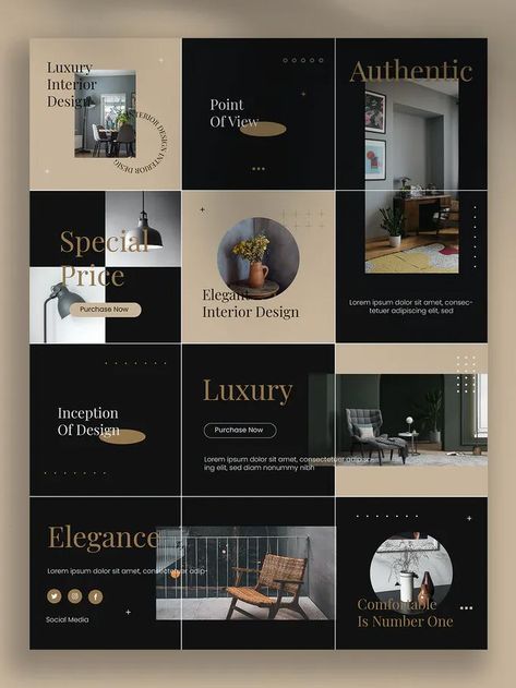 Instagram Grid Layout, Instagram Grid Design, Inmobiliaria Ideas, Instagram Puzzle Template, Instagram Design Layout, Interior Design Instagram, Instagram Branding Design, Insta Layout, 포트폴리오 레이아웃