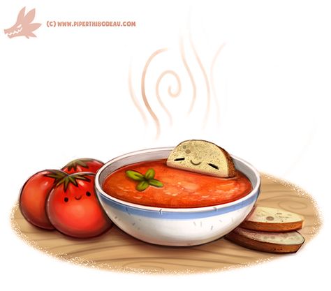 Daily Paint #1083. Tomato Soup by Cryptid-Creations.deviantart.com on @DeviantArt Piper Thibodeau, Soup Art, Chibi Food, Fruit Animals, 귀여운 음식 그림, Animal Food, Food Cartoon, Animal Puns, Food Drawings