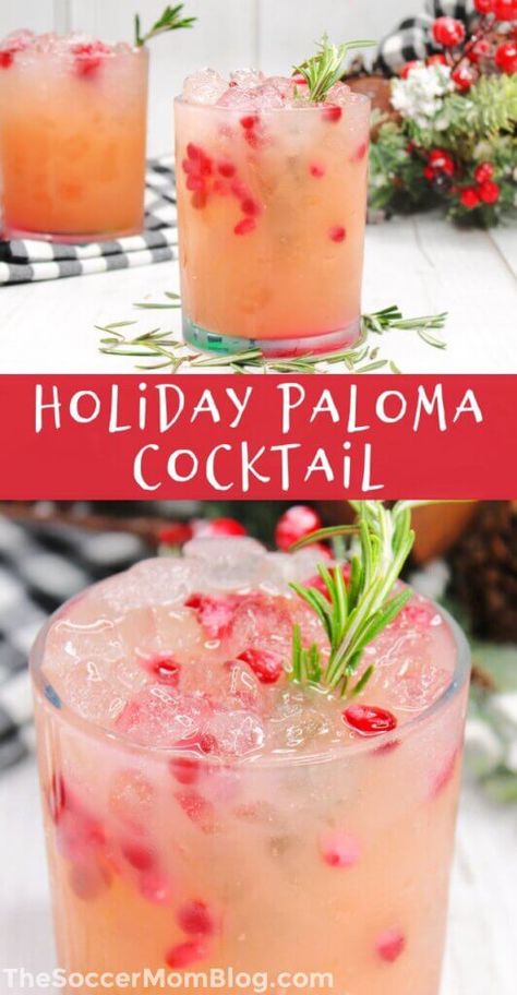 Vintage Christmas Ideas, Christmas Living Room Decorations, Grapefruit Margarita Recipe, Paloma Recipe, Festive Holiday Cocktails, Rosemary Simple Syrup, Paloma Cocktail, Holiday Drink, Festive Cocktails