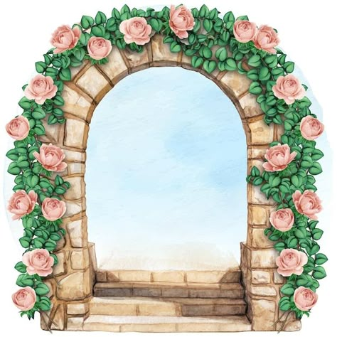 Floral Arch Illustration, Flower Arch Illustration, Flower Arch Drawing, Sliding Porch Gate Diy, Door Floral Decoration, Gate For Deck, Diy Fence Gate, Entrance Ideas Outdoor, Entrance Decoration Ideas