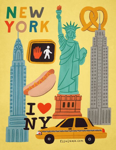 Ella Lama Chill Person, New York Drawing, New York Postcard, New York Illustration, Illustration Practice, City Posters, New York Graffiti, New York Poster, Travel Postcard