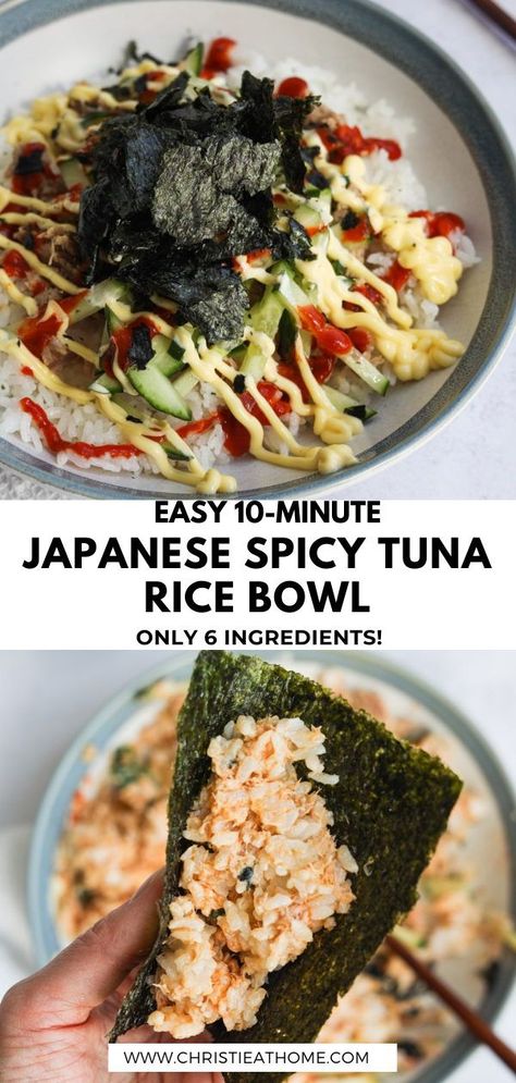 Tuna Rice Bowl Recipe, Tuna Rice Bowl, Tuna Fresh, Tuna Bowl, Sushi Bowl Recipe, Quick Rice, Tuna Rice, Rice Bowl Recipe, Canned Salmon Recipes