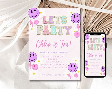 Editable Birthday Party Invitation Stoney Clover Lane Varsity - Etsy México Emoji Invitations, Birthday Emoji, Letter Invitation, Patch Party, Transportation Party, Girl Birthday Party Invitations, Canva Website, Stoney Clover, Canva Tutorial