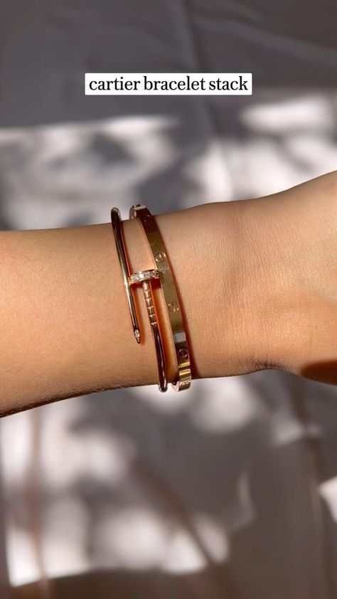 Bracelet Stack Cartier, Cartier Bracelet Stack, Cartier Nail Bracelet, Cartier Love Bangle, Cartier Bangle, Bracelets Stacked, Gold Bracelets Stacked, Rose Gold Wedding Jewelry, Nail Bracelet