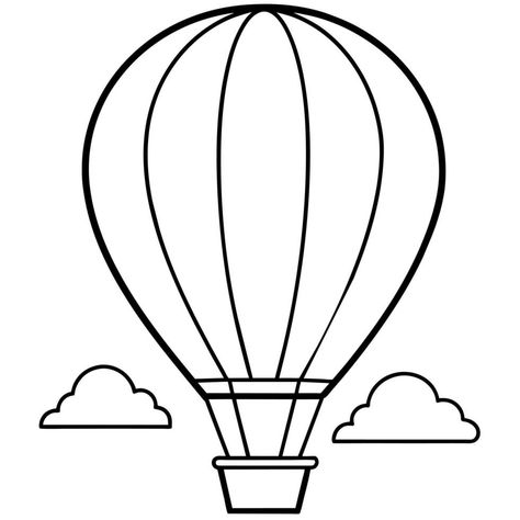 Drawing Of Balloons, Hot Air Balloon Embroidery Pattern, Hot Air Balloon Line Drawing, Hot Air Balloon Line Art, Hot Balloon Drawing, Hot Air Balloon Silhouette, Hotairballoon Drawing, Ballon Drawings, Hot Air Balloon Outline