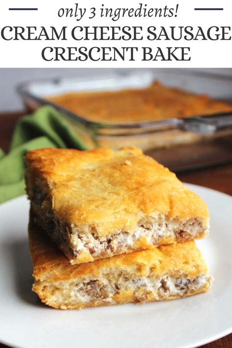 Sausage cream cheese crescent bake is layers of flaky goodness around a savory filling. It is a perfect addition to breakfast or brunch or cut it in small squares for an appetizer. Cresent Roll Breakfast, Sausage Cream Cheese Crescent Rolls, Sausage Crescent, Sausage And Cream Cheese, Cream Cheese Sausage, Crescent Roll Casserole, Crescent Roll Breakfast Recipes, Sausage Cream Cheese, Cream Cheese Breakfast