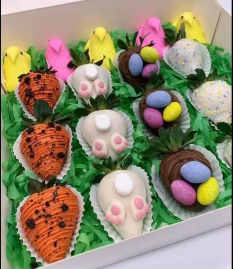 Chocolate Covered Strawberry Easter Eggs, Strawberry Easter Cupcakes, Easter Treat Ideas Desserts, Baked Goods Small Business, Easter Bakery Treats, Easter Fruit Bouquet, Easter Covered Strawberries, Easter Edible Arrangements, Chocolate Covered Easter Treats