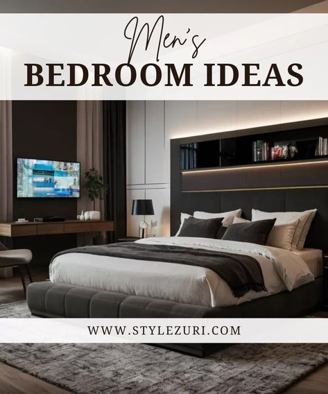 How to Create the Ultimate Men's Bedroom: 20 Men's Bedroom Ideas - Style Zuri Bed Ideas For Men, Room Ideas Masculine, Male Room Ideas Masculine Bedrooms, Adult Male Bedroom Ideas, Male Room Ideas, Bachelor Bedroom, Men's Bedroom, Male Bedroom Ideas, King Size Platform Bed