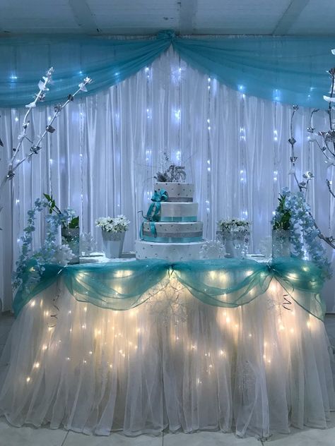 Mint Green Sweet 16 Decorations, Baby Blue Quinceanera, 15th Birthday Decorations, Cinderella Quinceanera Themes, Cinderella Quinceanera, Sweet 15 Party Ideas Quinceanera, Sweet 15 Party Ideas, Sweet 16 Party Decorations, Blue Wedding Decorations