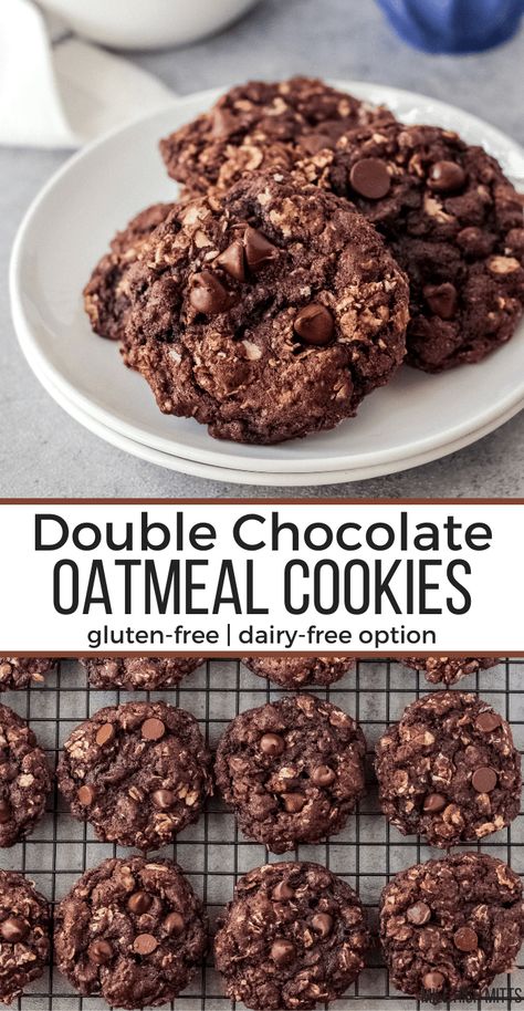 Chocolate Oat Cookies, Healthy Chocolate Cookies, Oat Cookie Recipe, Gluten Free Oatmeal Cookies, Healthy Oatmeal Cookies, Chocolate Oatmeal Cookies, Double Chocolate Chip Cookies, Healthy Cookie Recipes, Chocolate Oatmeal