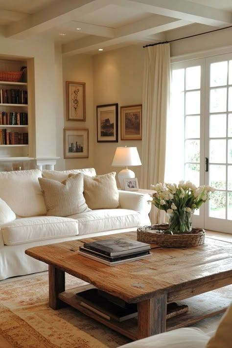 French Country Chic French Country Chic Living Room, Modern Vintage Farmhouse Living Room, Modern Country Apartment, Organic Modern French Country, Modern House With Vintage Touch, Vintage Minimalist Living Room, Small French Country Living Room, French Rustic Living Room, French Contemporary Home Interiors