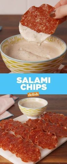 Salami Chips Are Here To Revolutionize Party AppetizersDelish Salami Chips, Chip Recipe, Desayuno Keto, Protein Dinner, Snacks Easy, Keto Snack, Recetas Keto, Carb Snacks, Snacks Für Party