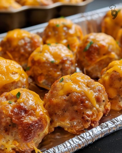 4-ingredient sausage ball recipe — the quick & easy version for moist, almost crispy-textured balls of the golden variety. perfect for any occasion. Dip in some sausage balls, one of everyone's favorite party snacks. They are good to serve with family brunch or ready to get together. This is a quick and lazy, 4-ingredients-no-prep-minimum-time-needed recipe. … Christmas Sausage Balls, Best Sausage Balls Ever, Sausage Balls No Bisquick, Best Sausage Balls, Best Sausage Ball Recipe, Hot Sausage Recipes, Sausage Ball Recipe, Sausage Appetizer Recipes, Sausage Meatballs Recipes