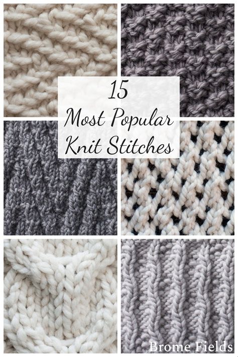 Looking to learn a new knit stitch? Here's a list of my most popular stitches! #knitstitches #knittingstitches #knittingstitchespatterns Herringbone Stitch Knitting, Knit Stitch Patterns Free, Types Of Knitting Stitches, Knitted Squares Pattern, Knit Stitches For Beginners, Knitting Squares, Intermediate Knitting Patterns, Knitting Stitches Tutorial, Knitting Basics