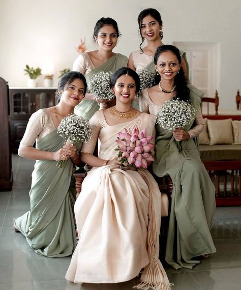 South Indian Christian Brides Who Looked Breath-Taking! - ShaadiWish Dress For Indian Wedding, Bridal Maid Dress, Desi Bridesmaids, Pakistani Bridesmaids, Bridesmaid Indian, Christian Wedding Gowns, Christian Bridal Saree, Lehenga For Women, Christian Bride