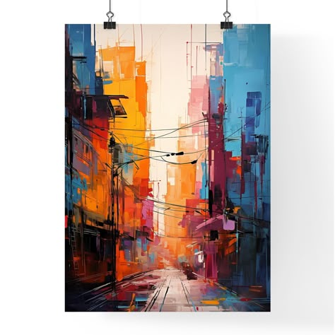 Decorative Abstract Paintings, Abstract Art Scenery, Abstract Painting Cityscapes, City Buildings Painting, Building Abstract Painting, Abstract Art With Lines, Expressive Abstract Art, Abstract Architecture Painting, Painting Of Street