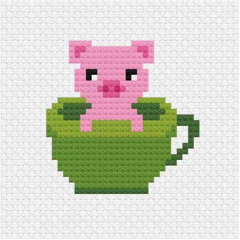 This cute pig in tea cup cross stitch pattern in the latest addition to the animals in a tea cup series I am building up for my patrons Pig in a tea cup cross stitch pattern - Ringcat #crrossstitchpattern #patreon #pig #tealover Kawaii Cross Stitch Pattern Free, Tea Cup Cross Stitch, Teacup Pig, Kawaii Cross Stitch, Cross Stitch Pattern Maker, Tiny Cross Stitch, Animal Cross Stitch Patterns, Cute Pig, Cross Stitch Heart