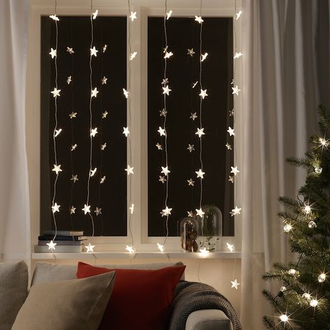 STRÅLA LED string light curtain/48 lights - outdoor star - IKEA Ikea Strala, Ideas Decoracion Navidad, Led Curtain Lights, Led Curtain, Curtain String Lights, Decor Ikea, Rope Lights, Curtain Lights, Home Alone