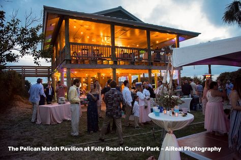 The only public beachfront rental facility in Charleston, SC, the Pelican Watch Pavilion at Folly Beach County Park is the perfect place for a dream beach wedding. Say your “I do’s” in the sand then make your way back via the direct beach access to our 1200-sq ft, 2 level, open-air shelter. With views that overlook the beautiful shoreline known as “the Edge of America, you and your guests will be in awe as you dance the night away while listening to the waves crashing in the distance. Folly Beach Wedding, Wedding Boards, Dream Beach Wedding, Pavilion Wedding, Waves Crashing, Folly Beach, Beach Destination Wedding, Dream Beach, Charleston Wedding