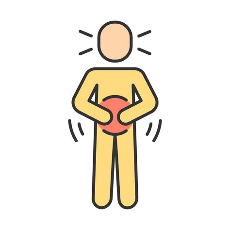 Abdominal pain color icon. Stomach ache, spasm. Period, menstrual cramps. Food poisoning, allergy symptom. Digestive system problem. Gastritis, pancreatitis disease. Isolated vector illustration Human Body Temperature, Digestive Problems, Stomach Ulcers, Food Poisoning, Period Pain, Isometric Illustration, Stomach Ache, Allergy Symptoms, Stomach Pain