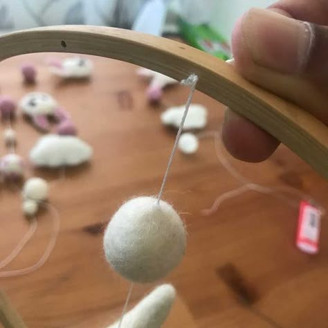 How To Make A Nursery Mobile On A Round Wooden Mobile Frame – Felt Ball Rug Australia Diy Mobiles For Nursery, Felt Mobile Diy, Homemade Baby Mobiles, Crib Mobile Diy, Diy Baby Mobile Tutorial, Rug Australia, Felt Mobiles, Nursery Room Diy, Homemade Mobile