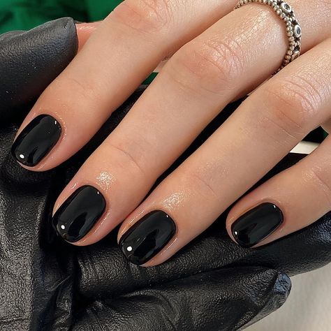 Get Salon-Quality Nails at Home: 120pc Black Short Square Press-On Nails Set with Everything You Need for Easy Application and Stunning Results #Edgy_Nail_Designs_Short #Black_Nails_Mid_Length #Black_Nails_Gels #Black_Squoval_Nails_Short Super Short Black Nails, Short Round Black Nails, Black Dip Powder Nails Short, Black Squoval Nails, Black Nails Short Simple, Short Black Acrylics, Short Black Nails Acrylic, Short Black Square Nails, Dark Nails Short