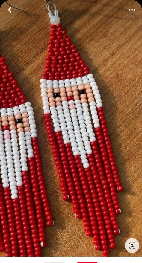 Native American Beaded Christmas Earrings, Kc Chiefs Beaded Earrings, Beaded Santa Earrings, Santa Beaded Earrings, Christmas Seed Bead Patterns, Beaded Earrings Christmas, Free Seed Bead Fringe Earring Patterns, Christmas Earrings Beaded, Christmas Seed Bead Earrings