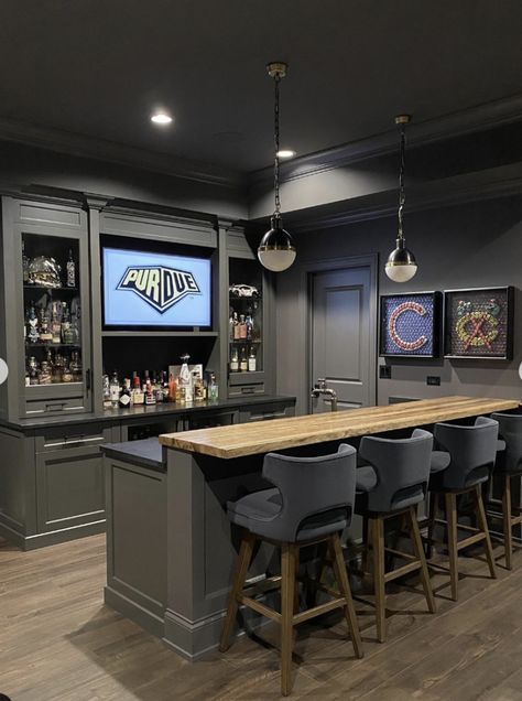 25 Basement Bar Ideas You Should Try Bar Ideas For Garage Man Cave, Basement L Shaped Bar Ideas, Bar Room Ideas In House Luxury, Basement Bar Designs Layout, Black Basement, Basement Wet Bar Ideas, Basement Sports Bar, Small Basement Bar Ideas, Small Basement Bar